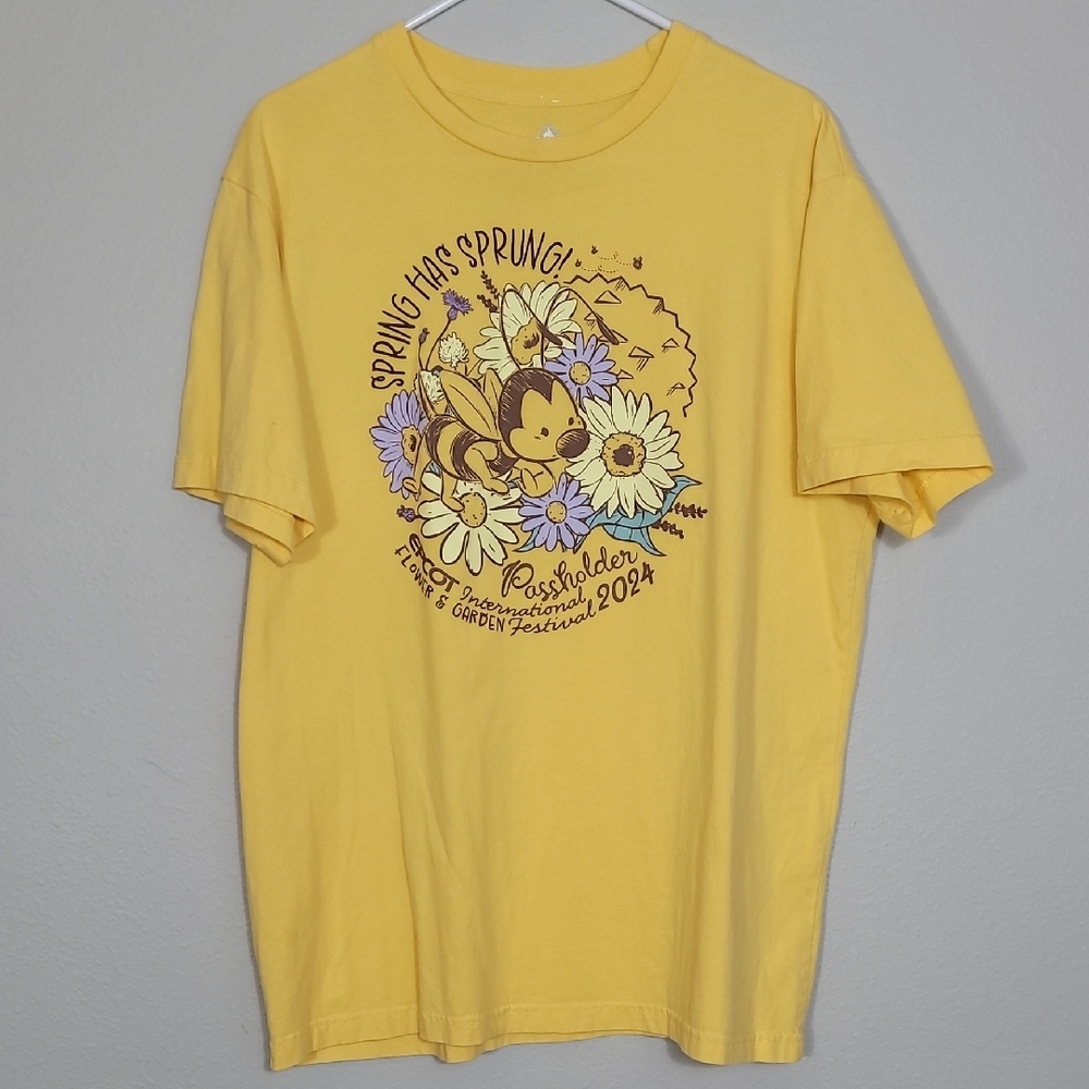 Disney Embroidered Epcot TShirt Size L Yellow Flower & Garden Festival 2024